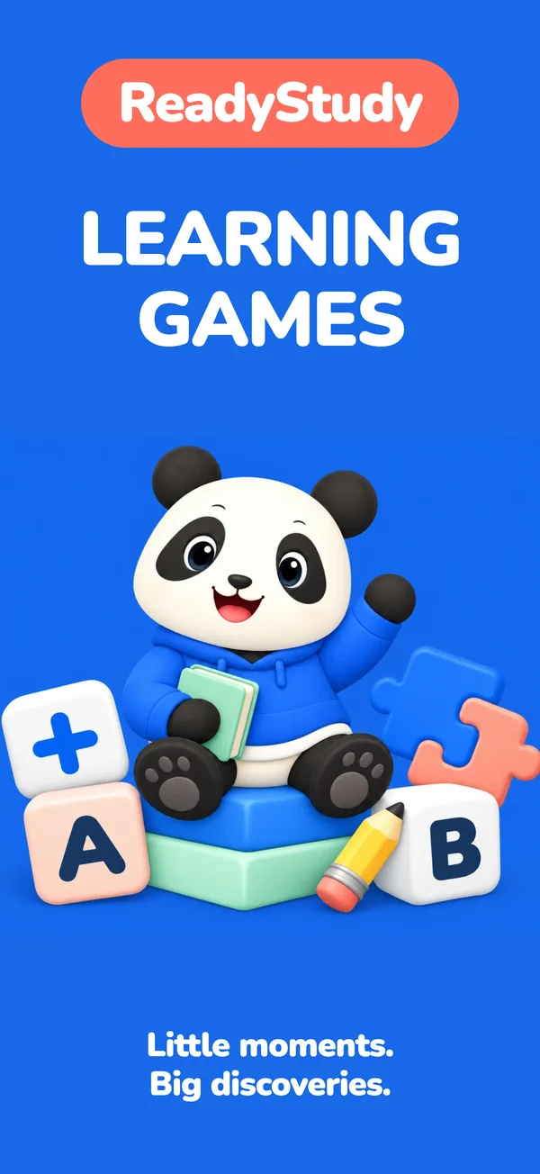 Poster: Learning games — the ReadyStudy panda with blocks and a puzzle